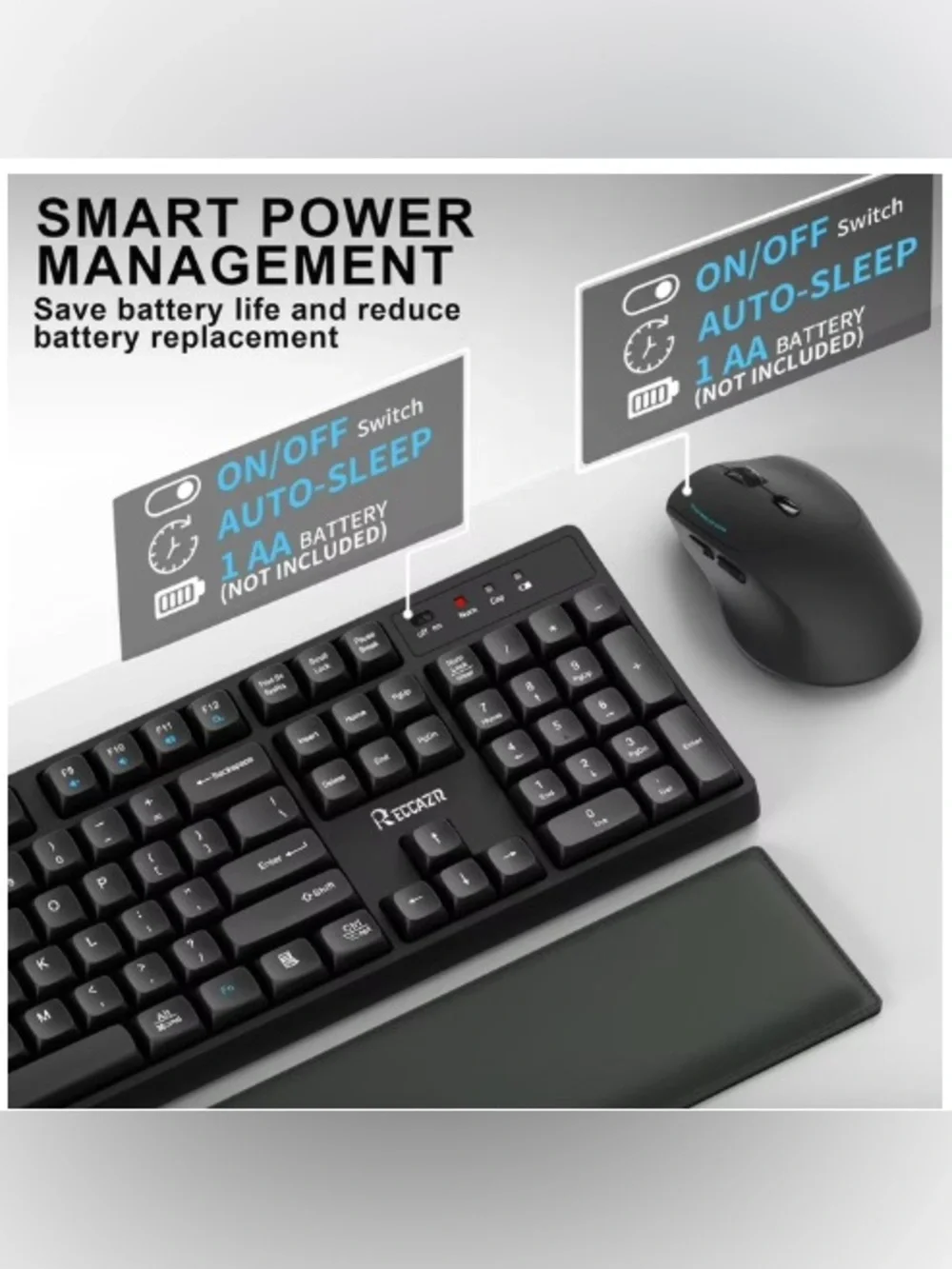 RECCAZR Ergonomic Wireless Keyboard and Cordless Mouse Combo Windows/Mac - NEW
